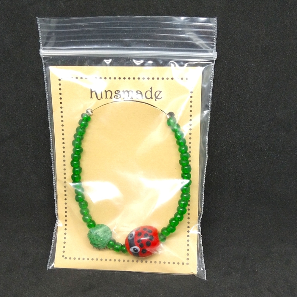 Ladybug bracelet lava glass lampworks bead